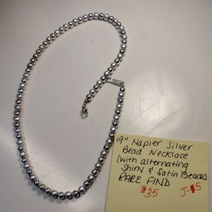 19" Napier Silver Beaded Necklace, alternating Shiny & Satin Beads